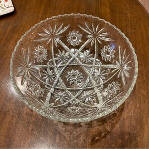 Anchor Hocking Crystal Punch Bowl Star Of David Pattern Vintage 1960’s EAPC